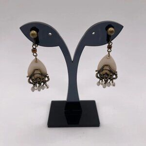 #134 brass tone  shell clip on earrings